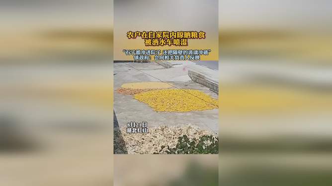 农户在自家院内晒粮食被洒水车喷湿 农户在自家院内晒粮食被洒水车喷湿